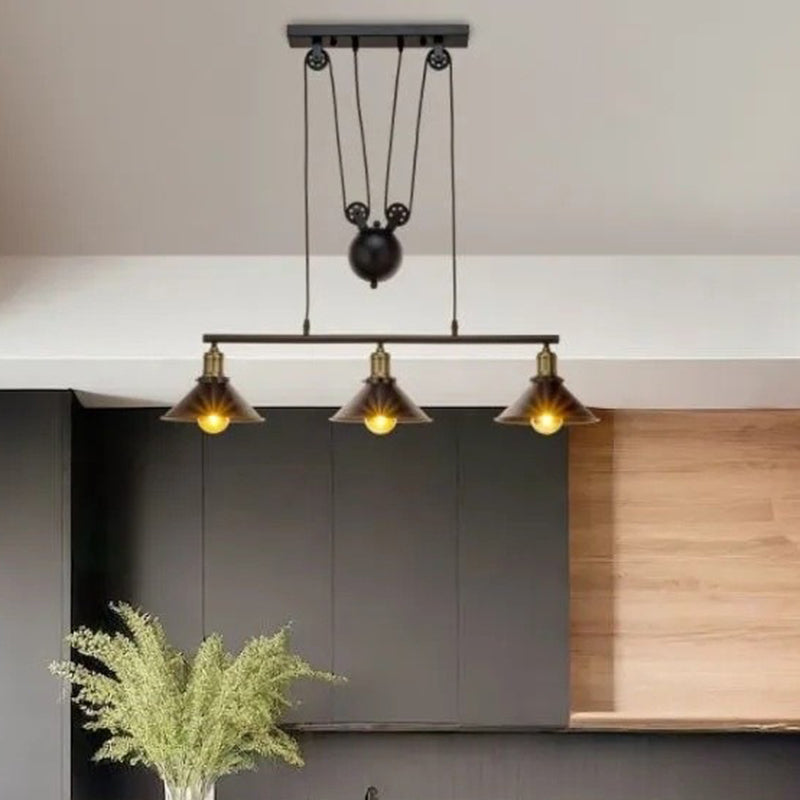 Industrial Iron Conical Lifting Pulley Island Chandelier