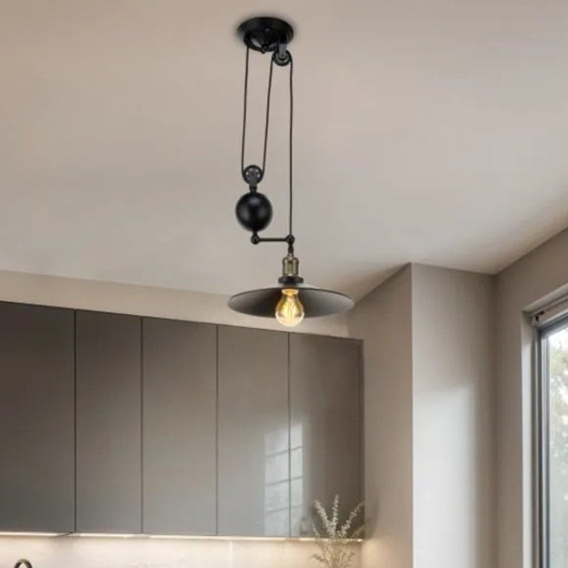 Industrial Iron Conical Lifting Pulley Island Chandelier