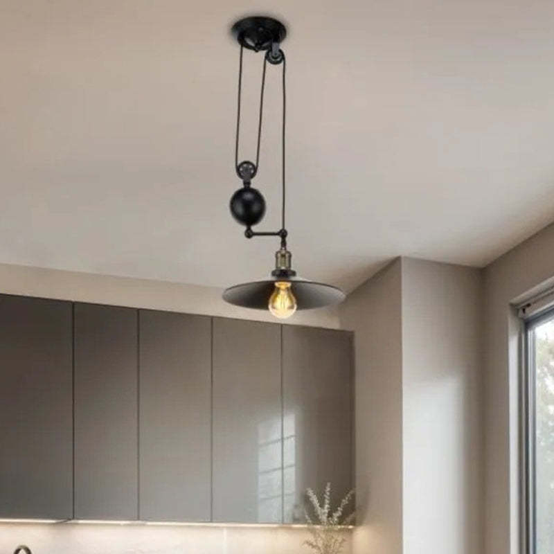 Industrial Iron Conical Lifting Pulley Island Chandelier