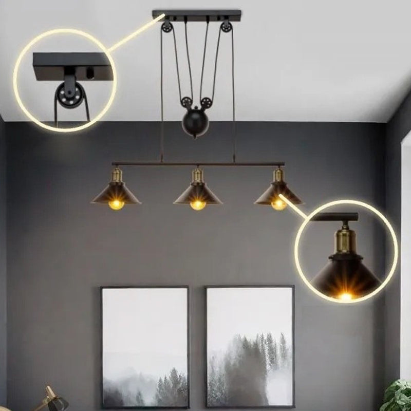 Industrial Iron Conical Lifting Pulley Island Chandelier