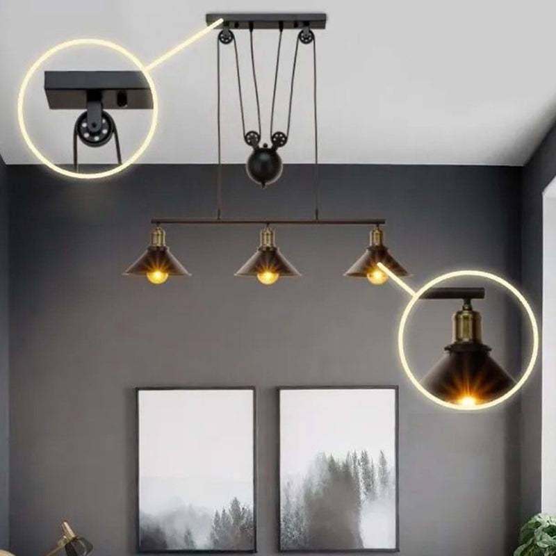 Industrial Iron Conical Lifting Pulley Island Chandelier