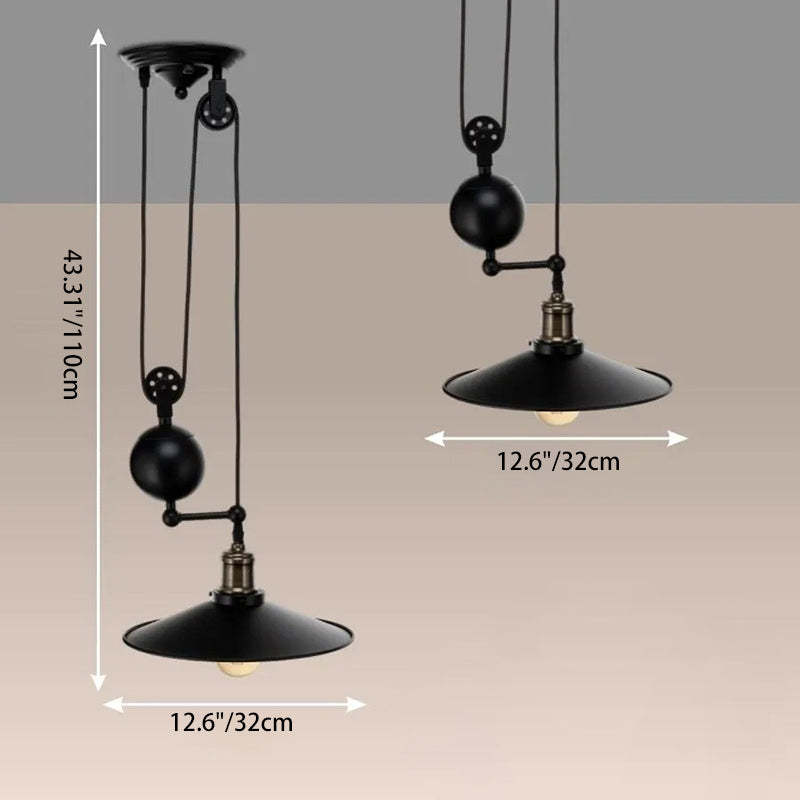 Industrial Iron Conical Lifting Pulley Island Chandelier