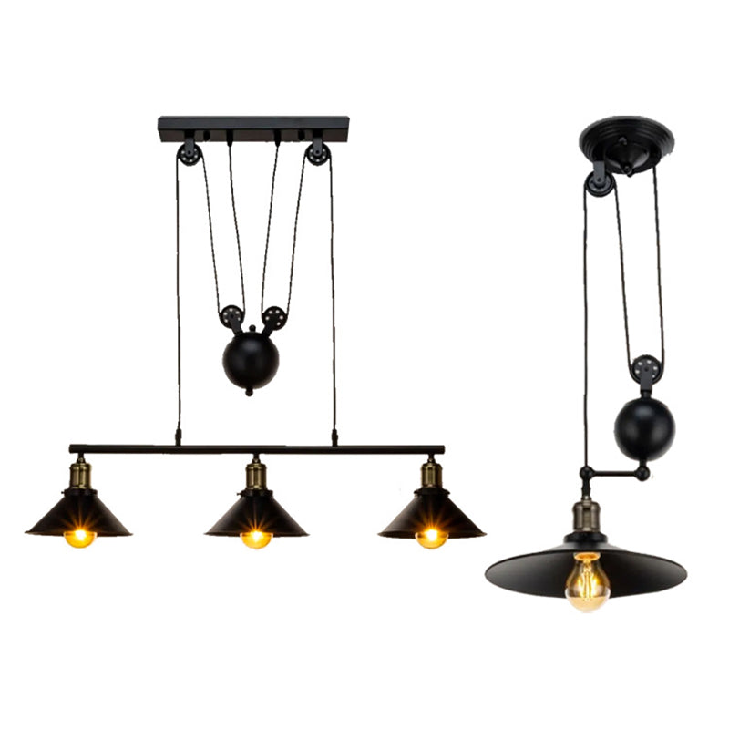 Industrial Iron Conical Lifting Pulley Island Chandelier