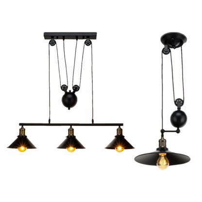 Industrial Iron Conical Lifting Pulley Island Chandelier
