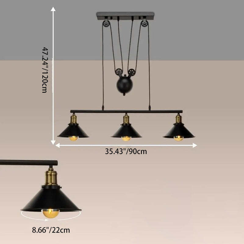 Industrial Iron Conical Lifting Pulley Island Chandelier