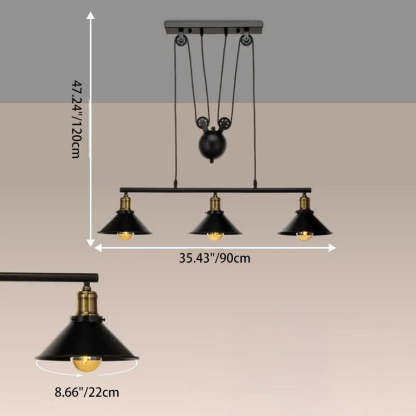 Industrial Iron Conical Lifting Pulley Island Chandelier