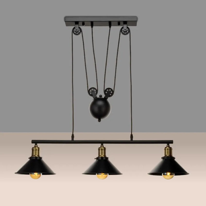 Industrial Iron Conical Lifting Pulley Island Chandelier