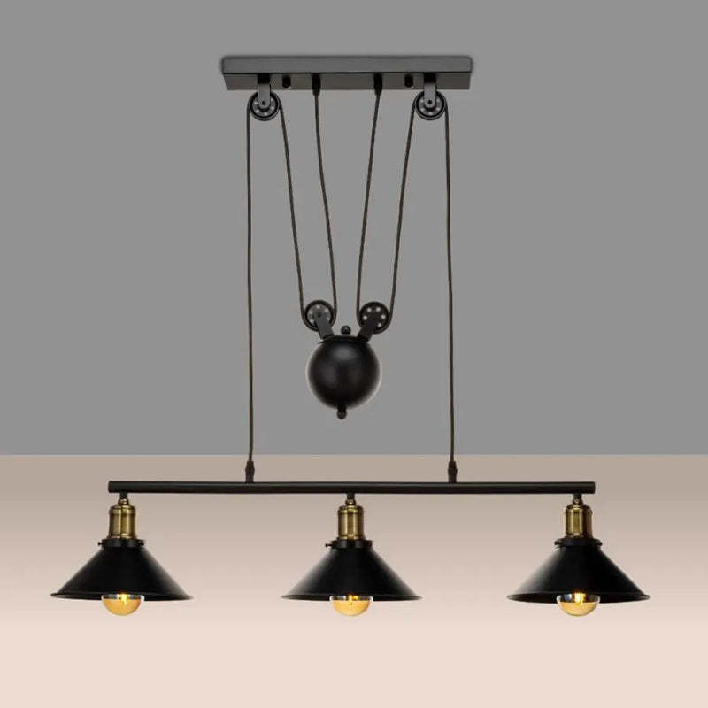 Industrial Iron Conical Lifting Pulley Island Chandelier