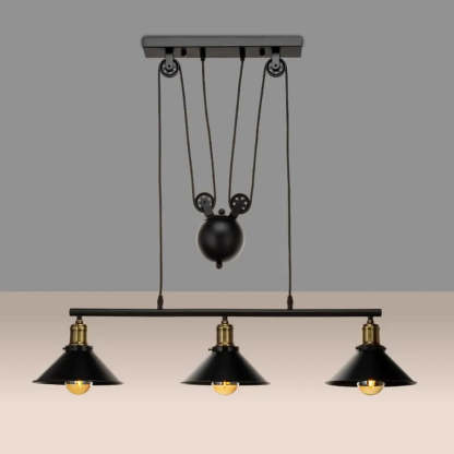 Industrial Iron Conical Lifting Pulley Island Chandelier