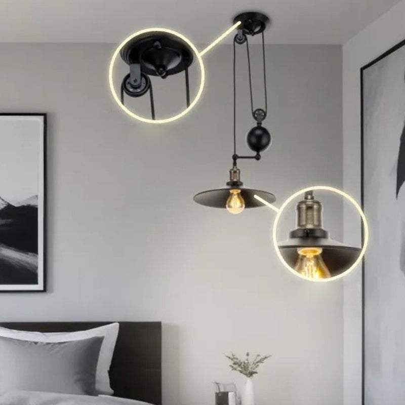 Industrial Iron Conical Lifting Pulley Island Chandelier