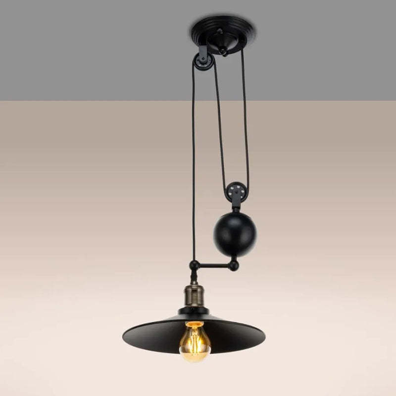Industrial Iron Conical Lifting Pulley Island Chandelier