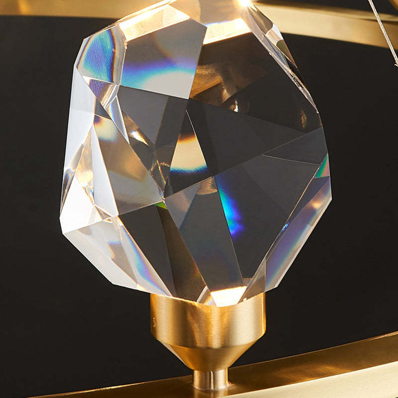 Contemporary Round Brass Crystal Stone Chandelier