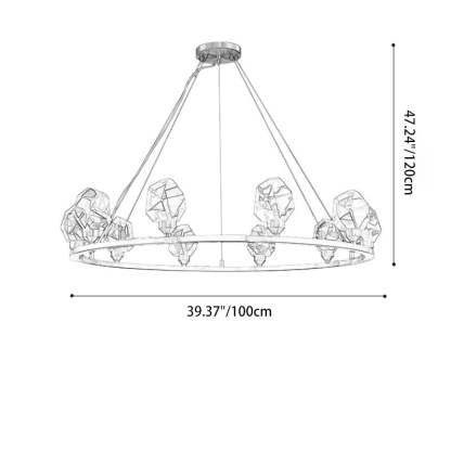 Contemporary Round Brass Crystal Stone Chandelier