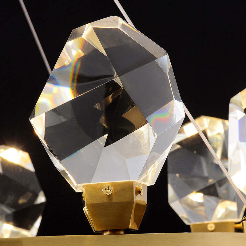 Contemporary Round Brass Crystal Stone Chandelier