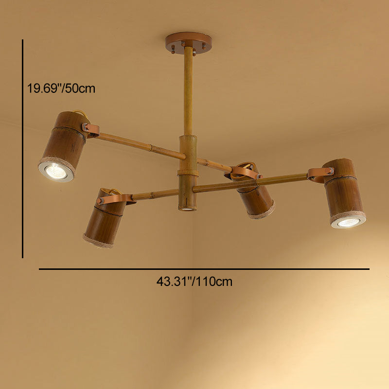 Traditional Rustic Bamboo Tube Iron LED Spotlight Chandelier — 6 / 110V-120V For US/CA / Warm Light (3000K)