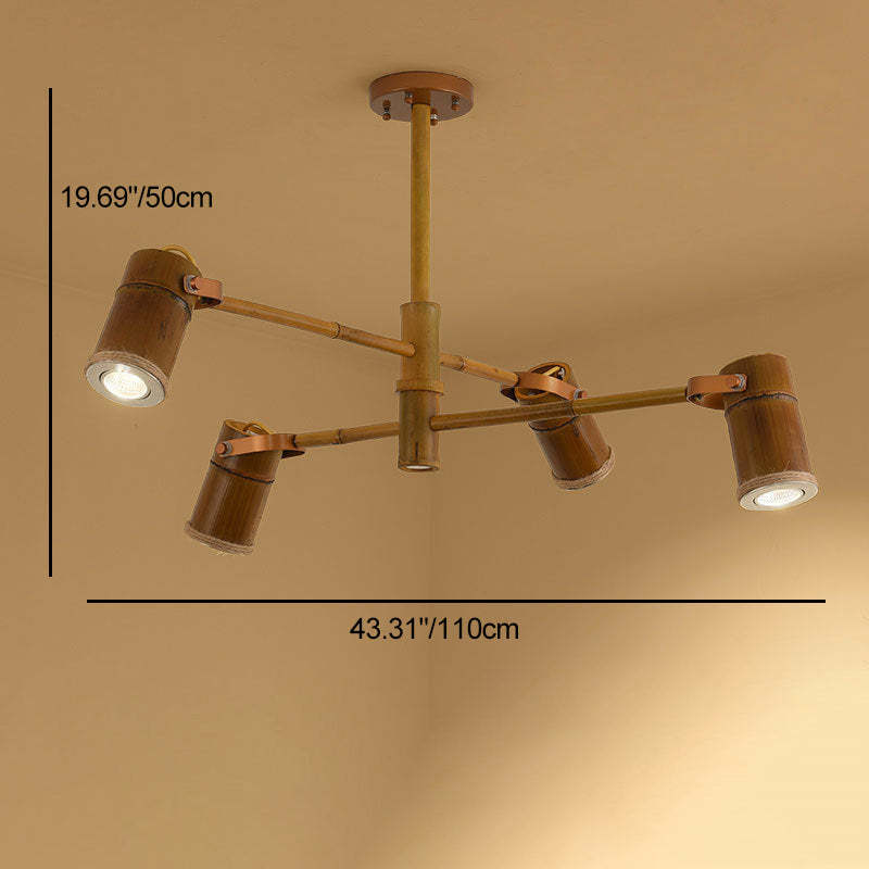 Traditional Rustic Bamboo Tube Iron LED Spotlight Chandelier — 6 / 110V-120V For US/CA / Warm Light (3000K)