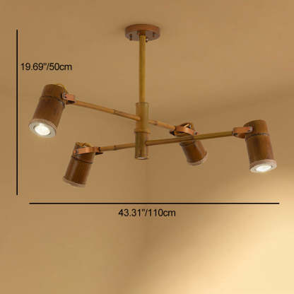 Traditional Rustic Bamboo Tube Iron LED Spotlight Chandelier — 6 / 110V-120V For US/CA / Warm Light (3000K)