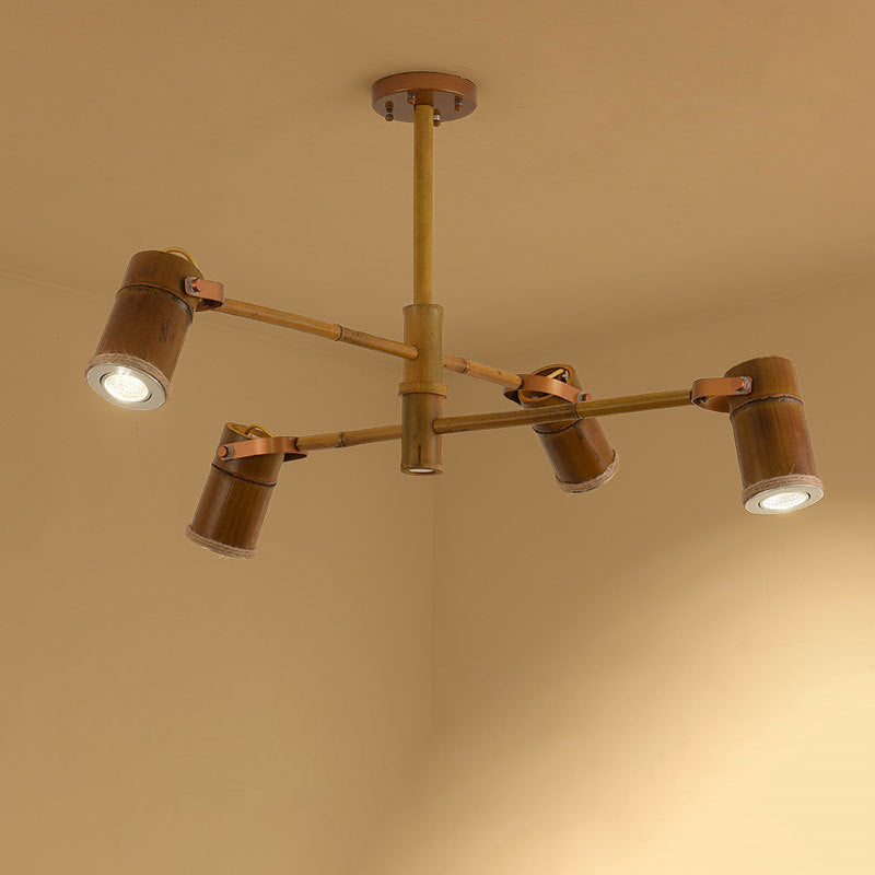 Traditional Rustic Bamboo Tube Iron LED Spotlight Chandelier