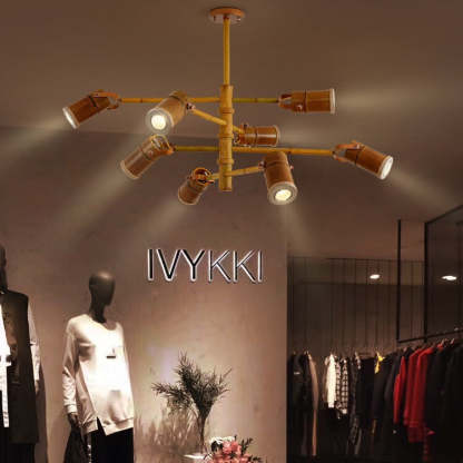 Traditional Rustic Bamboo Tube Iron LED Spotlight Chandelier