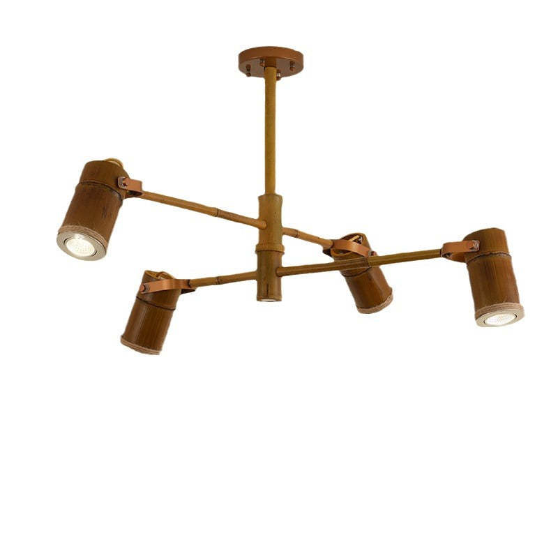 Traditional Rustic Bamboo Tube Iron LED Spotlight Chandelier