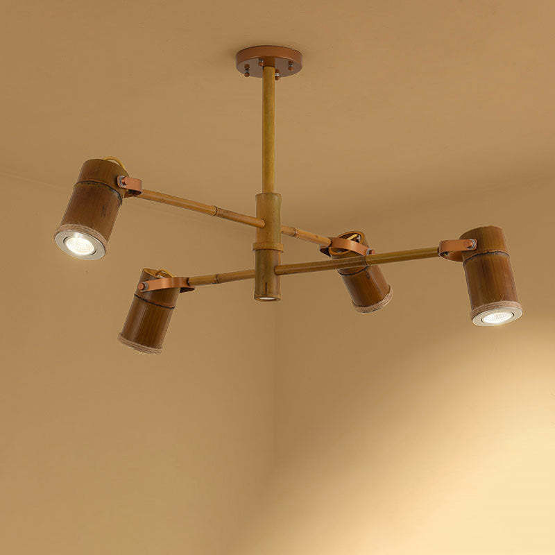 Traditional Rustic Bamboo Tube Iron LED Spotlight Chandelier