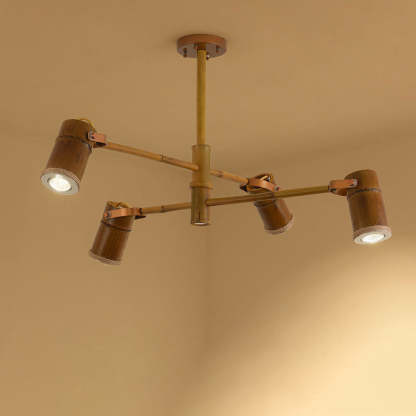 Traditional Rustic Bamboo Tube Iron LED Spotlight Chandelier