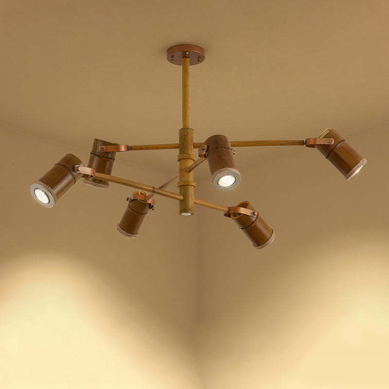 Traditional Rustic Bamboo Tube Iron LED Spotlight Chandelier