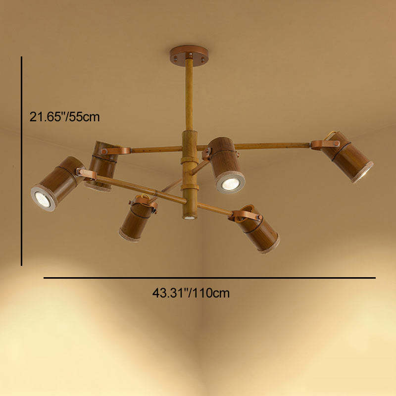 Traditional Rustic Bamboo Tube Iron LED Spotlight Chandelier — 6 / 220V-240V For UK/AU / Warm Light (3000K)
