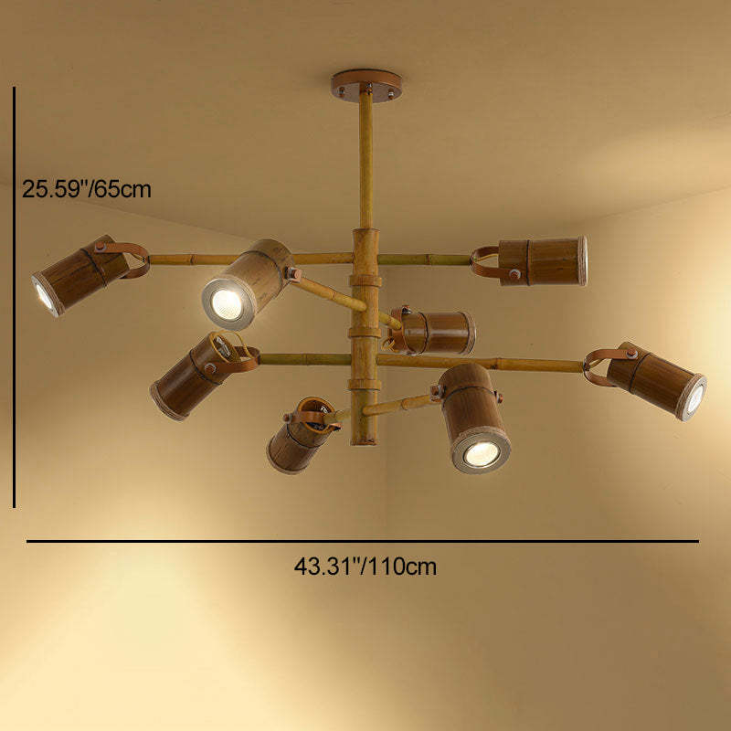 Traditional Rustic Bamboo Tube Iron LED Spotlight Chandelier — 8 / 110V-120V For US/CA / Warm Light (3000K)