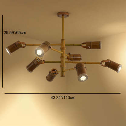 Traditional Rustic Bamboo Tube Iron LED Spotlight Chandelier — 8 / 110V-120V For US/CA / Warm Light (3000K)