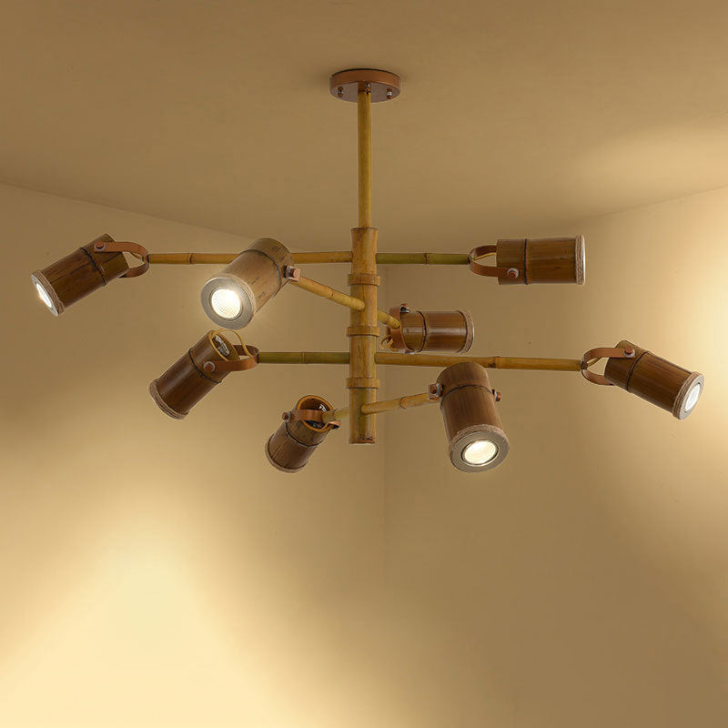 Traditional Rustic Bamboo Tube Iron LED Spotlight Chandelier