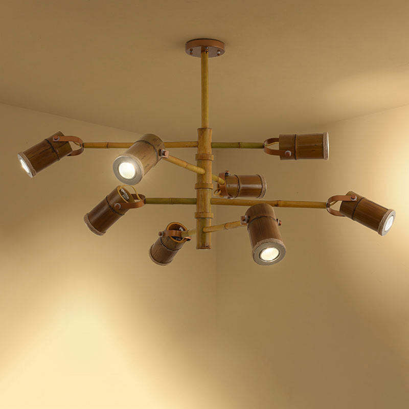Traditional Rustic Bamboo Tube Iron LED Spotlight Chandelier