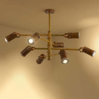 Traditional Rustic Bamboo Tube Iron LED Spotlight Chandelier