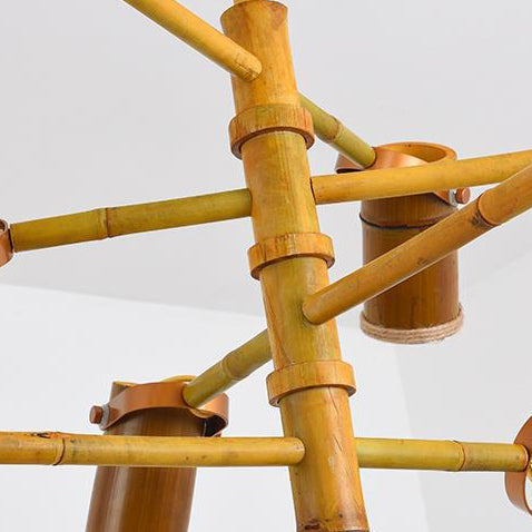 Traditional Rustic Bamboo Tube Iron LED Spotlight Chandelier — 8 / 220V-240V For UK/AU / Warm Light (3000K)