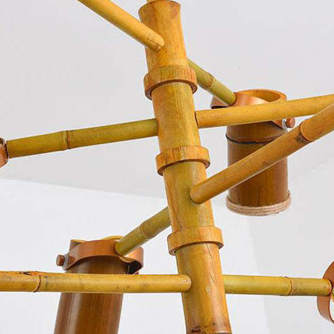 Traditional Rustic Bamboo Tube Iron LED Spotlight Chandelier — 8 / 220V-240V For UK/AU / Warm Light (3000K)