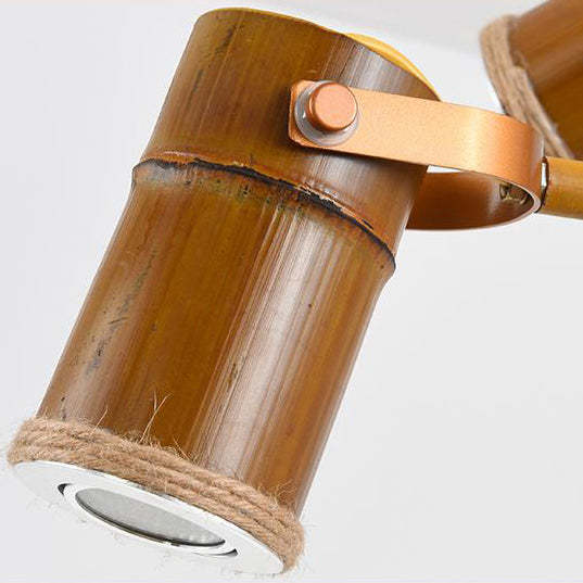 Traditional Rustic Bamboo Tube Iron LED Spotlight Chandelier