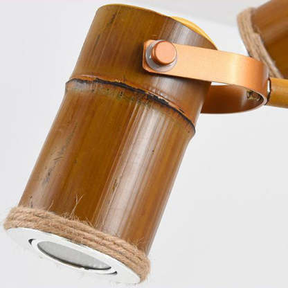 Traditional Rustic Bamboo Tube Iron LED Spotlight Chandelier