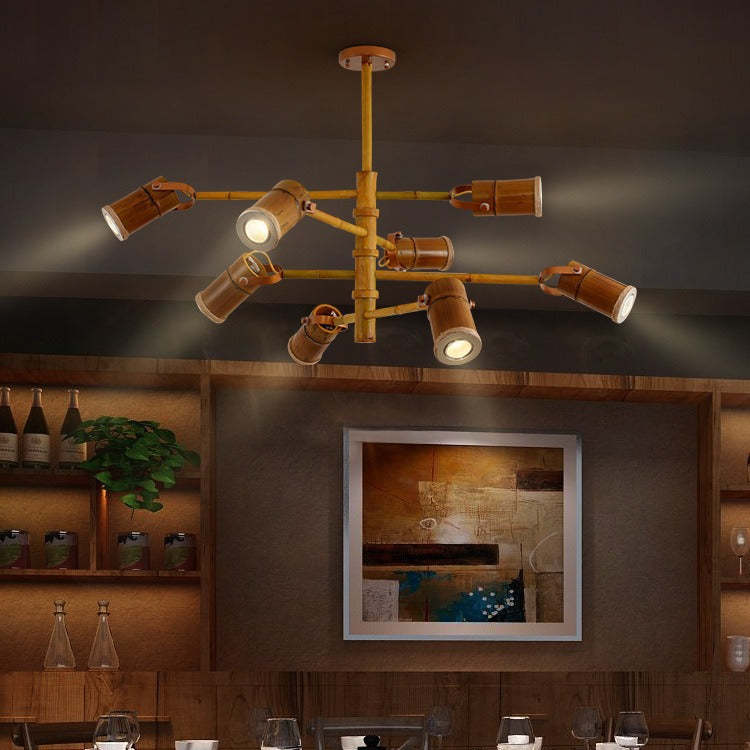 Traditional Rustic Bamboo Tube Iron LED Spotlight Chandelier — 4 / 110V-120V For US/CA / Warm Light (3000K)