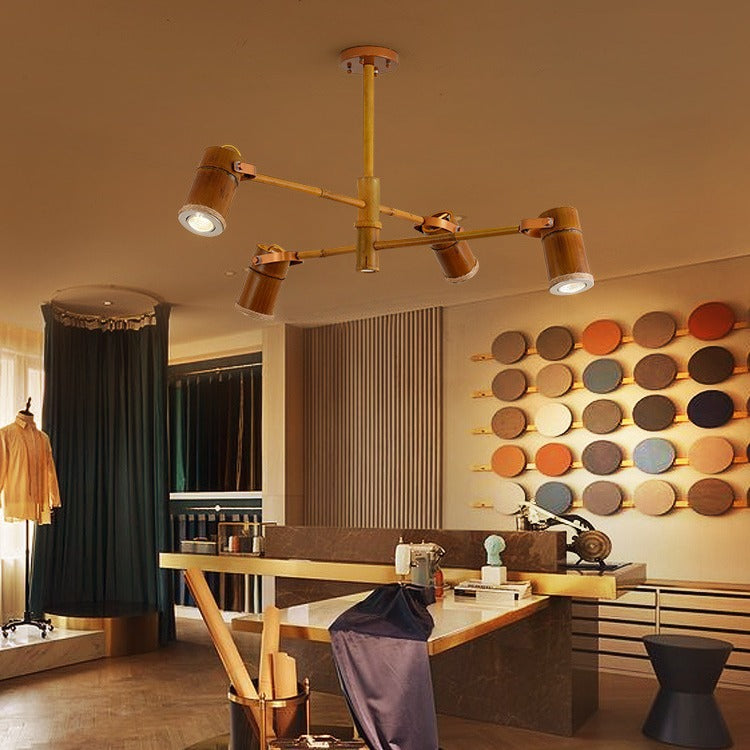 Traditional Rustic Bamboo Tube Iron LED Spotlight Chandelier