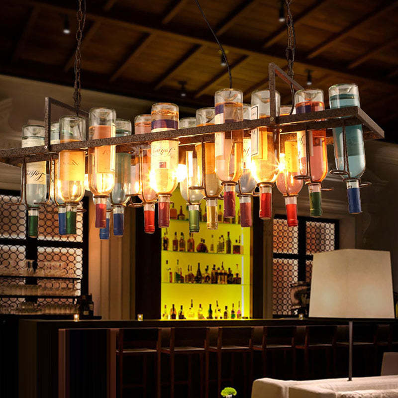 Iron Colorful Wine Bottle Glass Island Chandelier