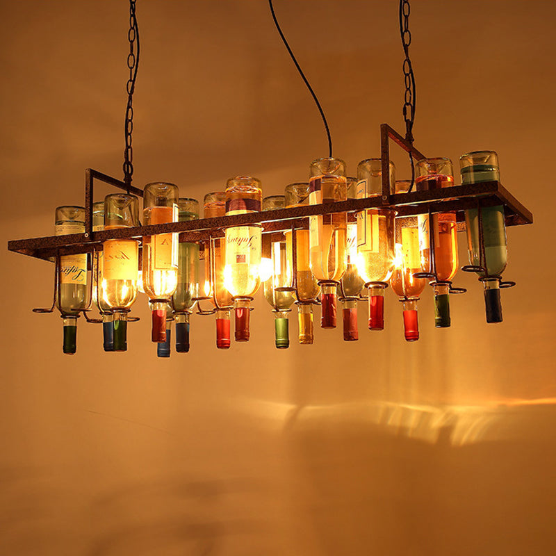 Iron Colorful Wine Bottle Glass Island Chandelier