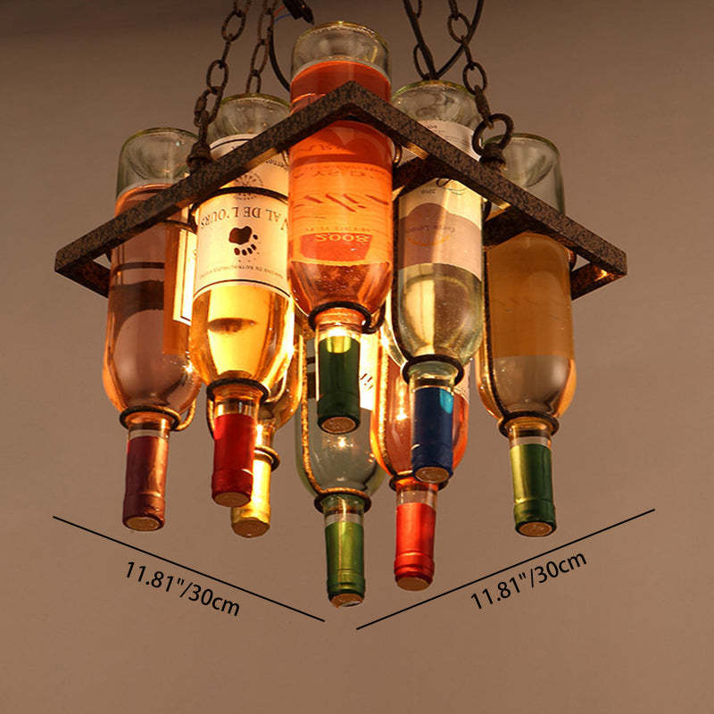 Iron Colorful Wine Bottle Glass Island Chandelier — Round / 220V-240V For UK/AU