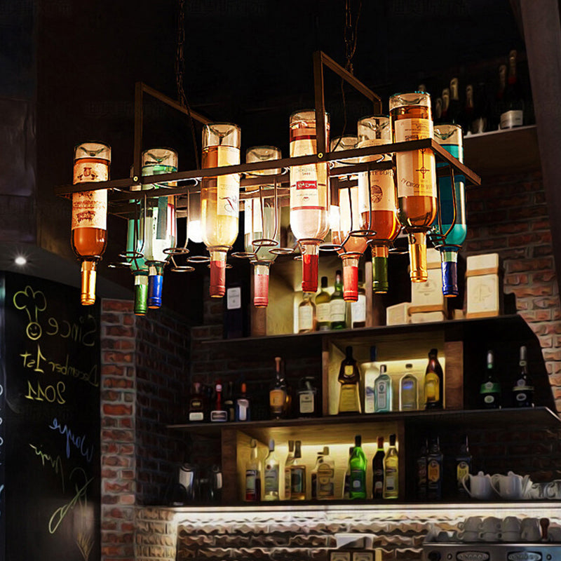 Iron Colorful Wine Bottle Glass Island Chandelier