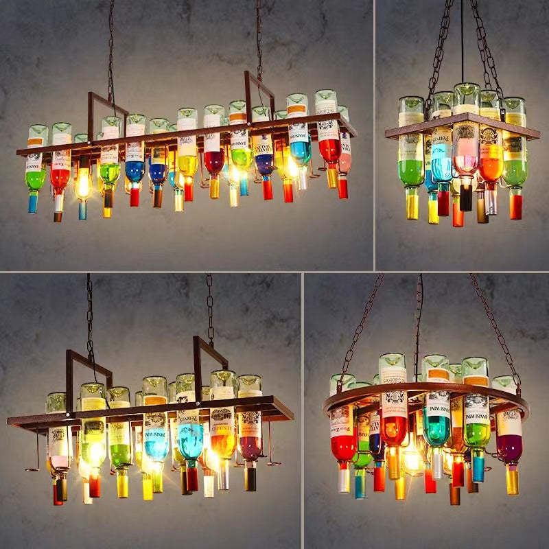 Iron Colorful Wine Bottle Glass Island Chandelier