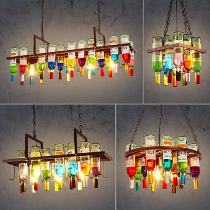 Iron Colorful Wine Bottle Glass Island Chandelier