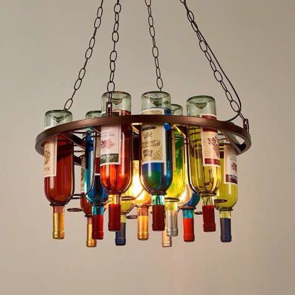 Iron Colorful Wine Bottle Glass Island Chandelier