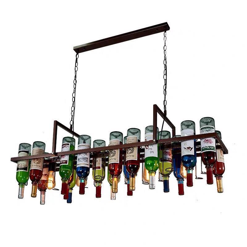 Iron Colorful Wine Bottle Glass Island Chandelier