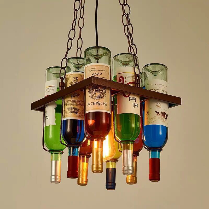 Green creative island bottle chandeliers — Square / 110V-120V (US/CA)