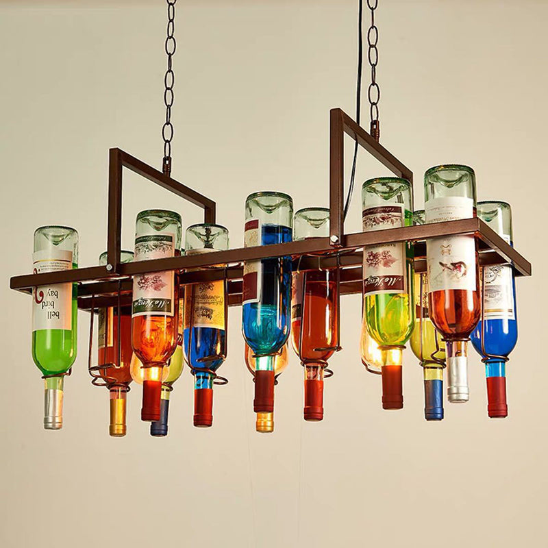 Iron Colorful Wine Bottle Glass Island Chandelier