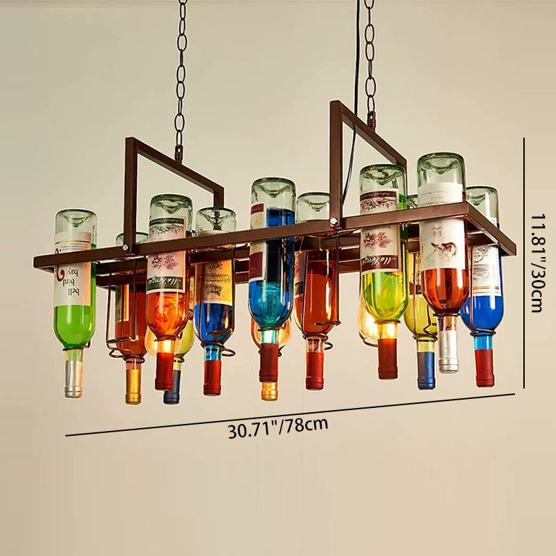 Iron Colorful Wine Bottle Glass Island Chandelier — Rectangle - Small / 220V-240V For UK/AU